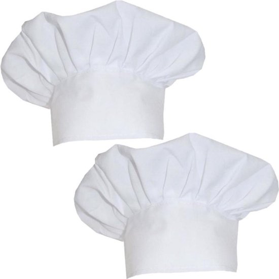 Funny Fashion Witte koksmuts - 2x - verkleed accessoires - chefkok carnavalskostuum - hoeden - volwassenen