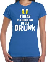 Blauw fun t-shirt good day to get drunk  - dames -  Drank / festival shirt / outfit / kleding XL