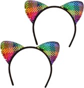 4x stuks gekleurde pailletten katten/poezen oortjes diadeem/haarband voor dames - Feest/party verkleed oren