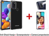 EmpX.nl Samsung Galaxy A21s  TPU Optimal Protection Pack | Anti Shock Hoesje + Screen Protector + Camera Lens Protector