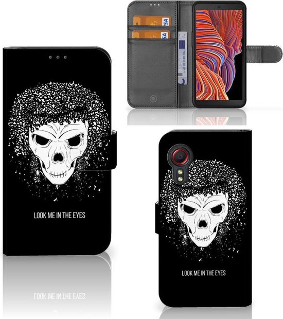 Coque Bookstyle Samsung Galaxy Xcover 5 | Étui pour téléphone Xcover 5 Enterprise Edition avec texte Skull Hair