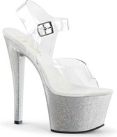 Pleaser - Sky-308MG Sandaal met enkelband, Paaldans schoenen - Paaldans schoenen - 39 Shoes - Zilverkleurig/Transparant