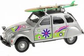 Welly Citroën 2CV met Surfplank - schaal 1:34 - Zilver