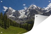 Tuinposter - Tuindoek - Tuinposters buiten - Bossen voor de bergen de Eiger en Monch in Zwitserland - 120x80 cm - Tuin