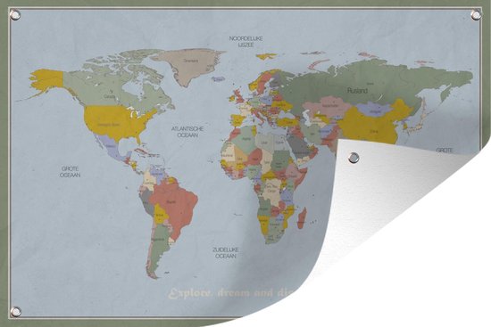 Affiche de jardin Own Cartes du monde - Wereldkaart Historique Vintage 120x80 cm - Toile de jardin/Toile d'extérieur/ Peintures pour l'extérieur (décoration de jardin)