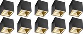 Opbouwspot 10 Pack - Luxino Cliron Pro - GU10 Fitting - Opbouw Vierkant - Mat Zwart/Goud - Aluminium - Verdiept - Ø90mm