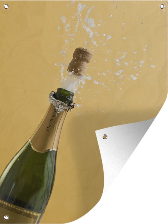 Tuin decoratie Champagne fles wordt geopend - 30x40 cm - Tuindoek - Buitenposter