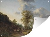 Tuinschilderij Rivierlandschap met boeren en vee - Schilderij van G.J.J Van Os - 80x60 cm - Tuinposter - Tuindoek - Buitenposter