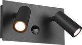 LED Tuinverlichting met Bewegingssensor - Wandlamp Buitenlamp - Trinon Sonei - 6W - Warm Wit 3000K - 2-lichts - Rechthoek - Mat Antraciet - Aluminium