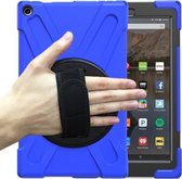 Voor Amazon Kindle Fire HD10 2019 Schokbestendig Kleurrijke Siliconen + PC Beschermhoes met Houder & Handriem & Schouderriem (Blauw)