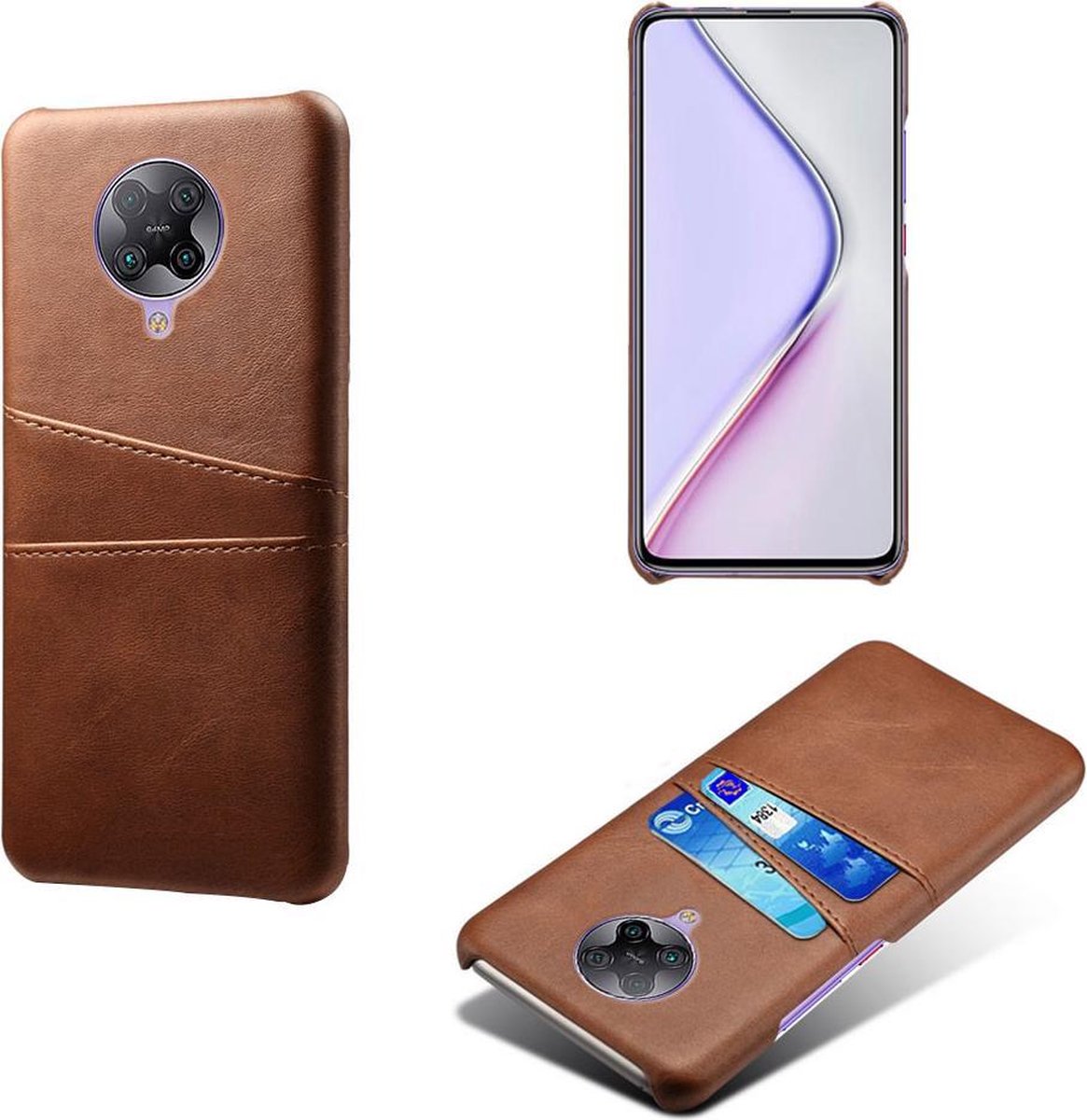 Backcover met Opbergvakjes + PMMA Screenprotector voor Xiaomi Poco F2 Pro _ Donkerbruin