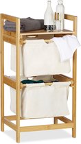 panier à linge relaxdays bambou - trieur de linge - avec 2 tiroirs - sac à linge - support de salle de bain - portable