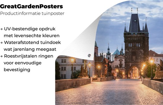 Affiche Pont Charles au petit matin avec un ciel nuageux sur le jardin de Prague 120x80 cm - Toile de jardin / Toile d'extérieur / Peintures pour l'extérieur (décoration de jardin)
