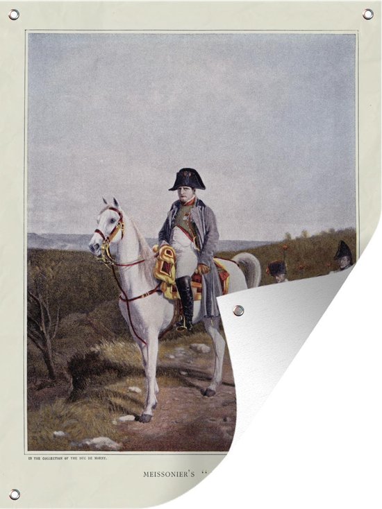 Tuin decoratie Illustratie van Napoleon Bonaparte op een wit paard onder een grijze lucht - 30x40 cm - Tuindoek - Buitenposter