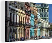 Canvas Schilderij Kleurrijke Cubaanse gebouwen in de stad van Havana - 30x20 cm - Wanddecoratie