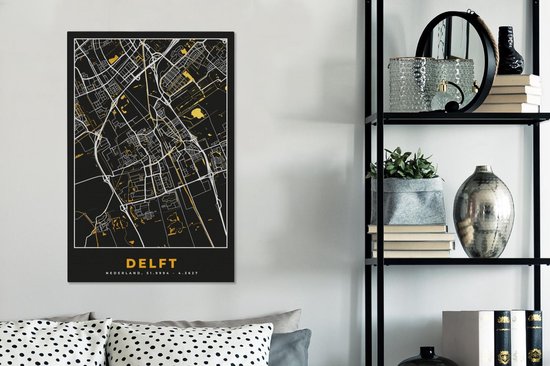 Peintures sur toile - Carte - Delft - Or - Zwart - 40x60 cm - Décoration murale