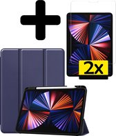 iPad Pro 2021 11 inch Hoes Book Case Cover Met 2x Screenprotector En Pencil Houder - Donker Blauw