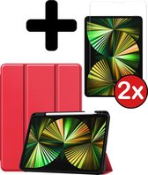 Hoes Geschikt voor iPad Pro 2021 (12,9 inch) Hoes Book Case Hoesje Trifold Cover Met Uitsparing Geschikt voor Apple Pencil Met Screenprotector - Hoesje Geschikt voor iPad Pro 12,9 inch (2021) Hoesje Bookcase - Rood