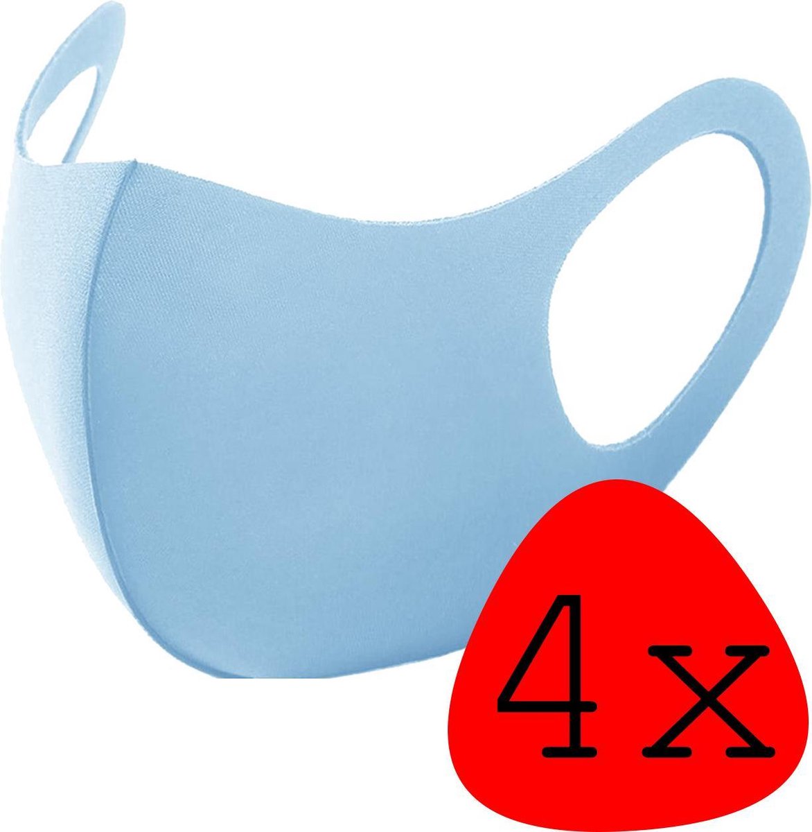 Wasbaar Mondkapje Blauw Wasbaar Mondmasker Elastisch Mondkapjes - 4 stuks