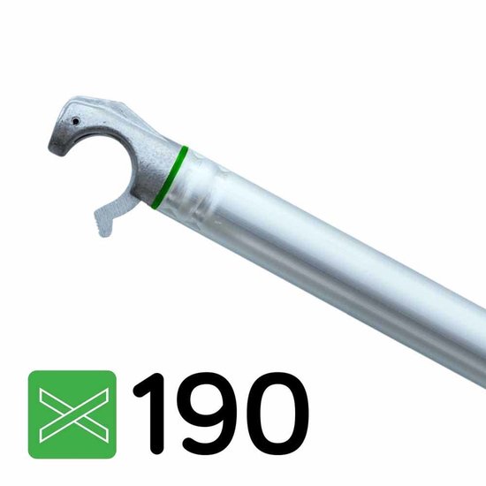 Zilverkleurig metalen diagonaalschoor van 190 cm met groene markering aan het uiteinde.