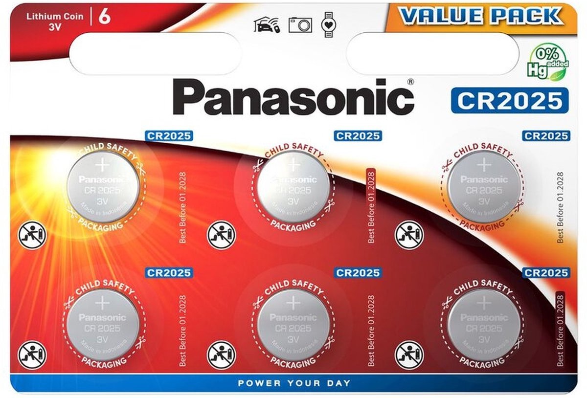 CR2025 Lithium batterij - 6 stuks  Panasonic