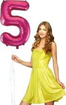 Pink cijfer ballon 5 inclusief helium gevuld.