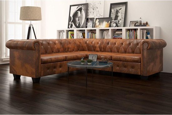 Medina Chesterfield 5-zitsbank kunstleer bruin