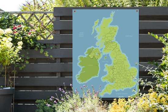 Affiche de jardin - Toile de jardin - Posters de jardin extérieur - dessin d'une carte détaillée du Royaume-Uni - 90x120 cm - Jardin