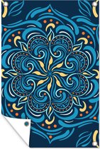 Tuindecoratie Bloem - Geel - Blauw - Patroon - 40x60 cm - Tuinposter - Tuindoek - Buitenposter
