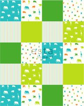 ESTAhome patchwork behang dieren limegroen en turquoise - 157324 - 20 behangtegels van 53 x 53 cm