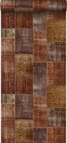 Origin behang kelim patchwork roest bruin - 347465 - 53 cm x 10,05 m