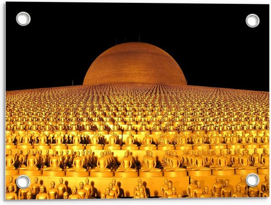 Tuinposter – Veel Gouden Boeddha's  - 40x30cm Foto op Tuinposter  (wanddecoratie voor buiten en binnen)