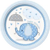 "Olifant" kartonnen bordjes voor Baby Shower 8 stuks - Blauw