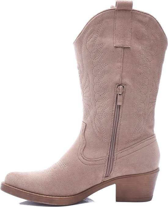 SmileFavorites® Dames Cowboylaarzen met Hak - Taupe Nude - Suedine - Maat 38