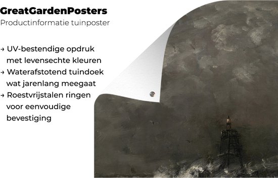 Muurdecoratie buiten Vuurtoren in de branding - Schilderij van Hendrik Willem Mesdag - 120x160 cm - Tuindoek - Buitenposter - GreatGardenPosters