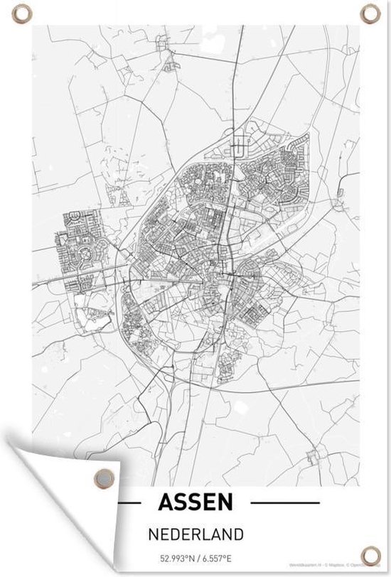 Tuindecoratie Stadskaart Assen - 40x60 cm - Tuinposter - Plattegrond - Tuindoek - Buitenposter