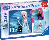 Bol.com Ravensburger puzzel Disney Frozen Elsa Anna & Olaf - 3x49 stukjes - kinderpuzzel aanbieding