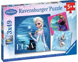 foto van Ravensburger puzzel Disney Frozen Elsa, Anna & Olaf - 3x49 stukjes - kinderpuzzel