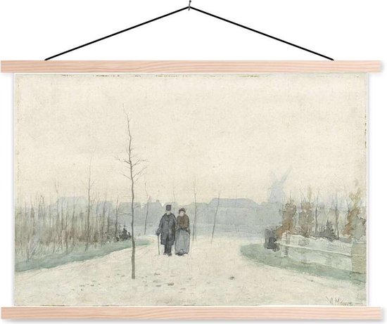 Posterhanger incl. Poster - Schoolplaat - Oud paar in een nieuw aangelegd park - Schilderij van Anton Mauve - 150x100 cm - Blanke latten