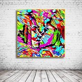 Pop Art Kissing Girls Canvas - 80 x 80 cm - Canvasprint - Op dennenhouten kader - Geprint Schilderij - Popart Wanddecoratie