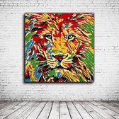 Art Lion Acrylglas - 100 x 100 cm op Acrylaat glas + Inox Spacers / RVS afstandhouders - Popart Wanddecoratie