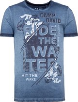 Camp David ® gestreept T-shirt met gebruikte randen en print op de voorkant