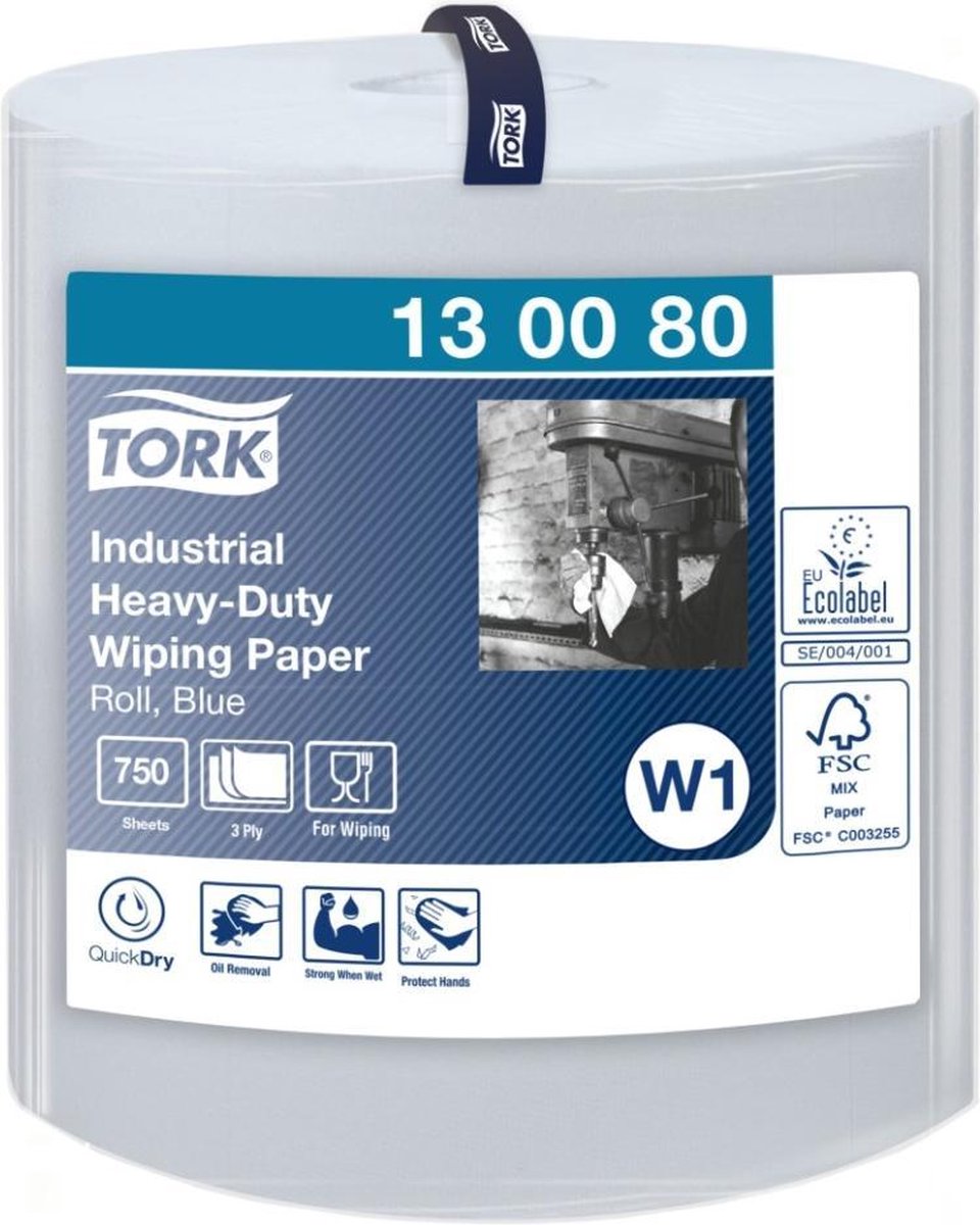 Goedkoopste Tork Industrial Heavy-Duty Poetspapier Blauw W1, 1 x 750 vellen (130080
