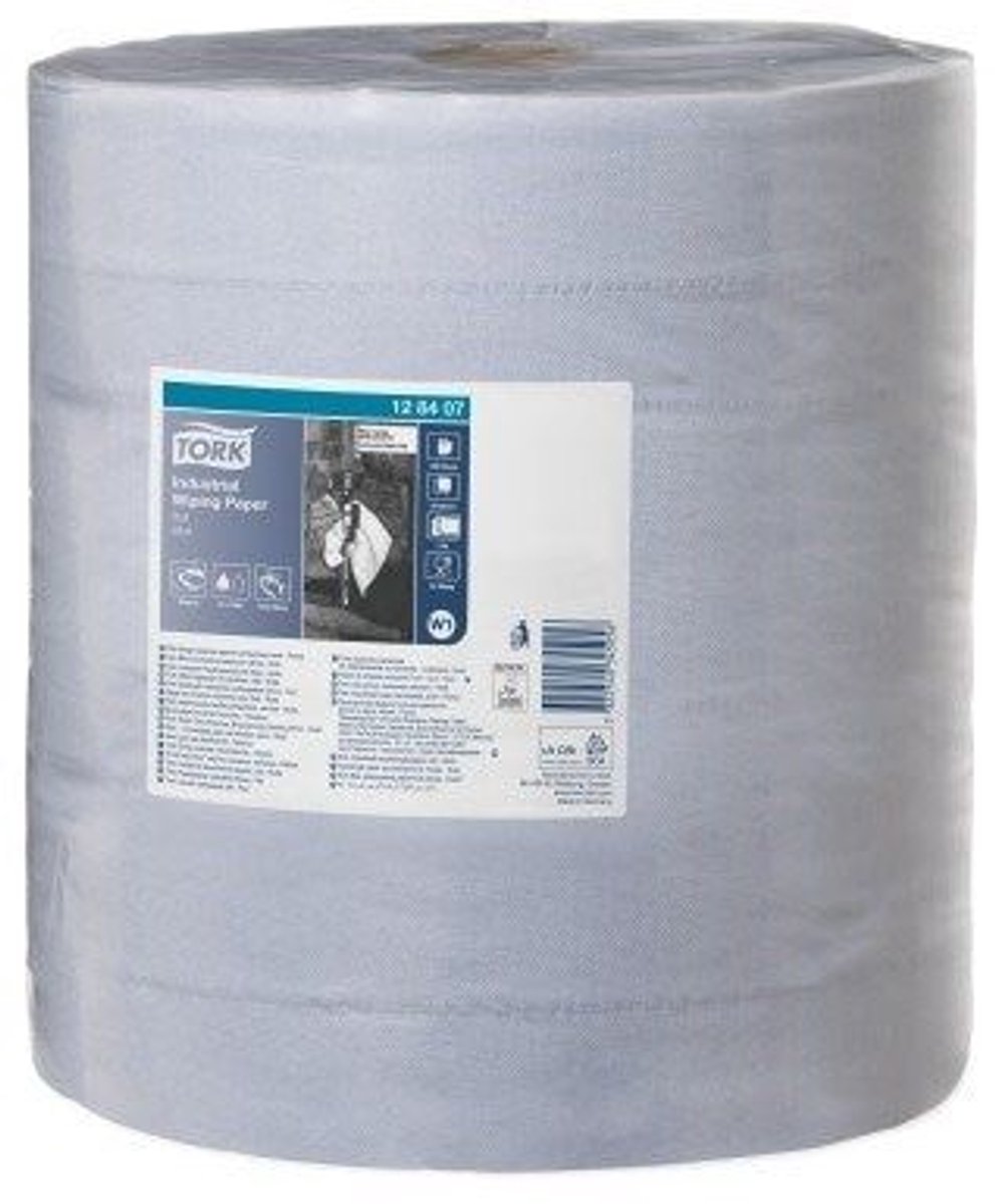 Goedkoopste Tork industrierol, blauw, 3 laags, embossed, 1.000 vel, 340 mtr x 36,9 cm (128407