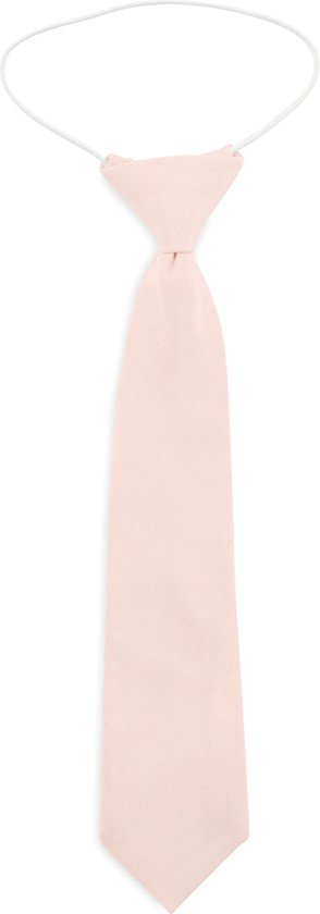 Een zachtroze, effen kinder stropdas met een elastische nekband.
