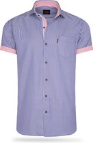Cappuccino Italia - Heren Overhemden Short Sleeve Blouse Navy Striped - Blauw - Maat XXL