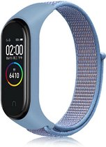 Nylon Smartwatch bandje - Geschikt voor Xiaomi Mi Band 3 / 4 nylon bandje - lichtblauw - Strap-it Horlogeband / Polsband / Armband