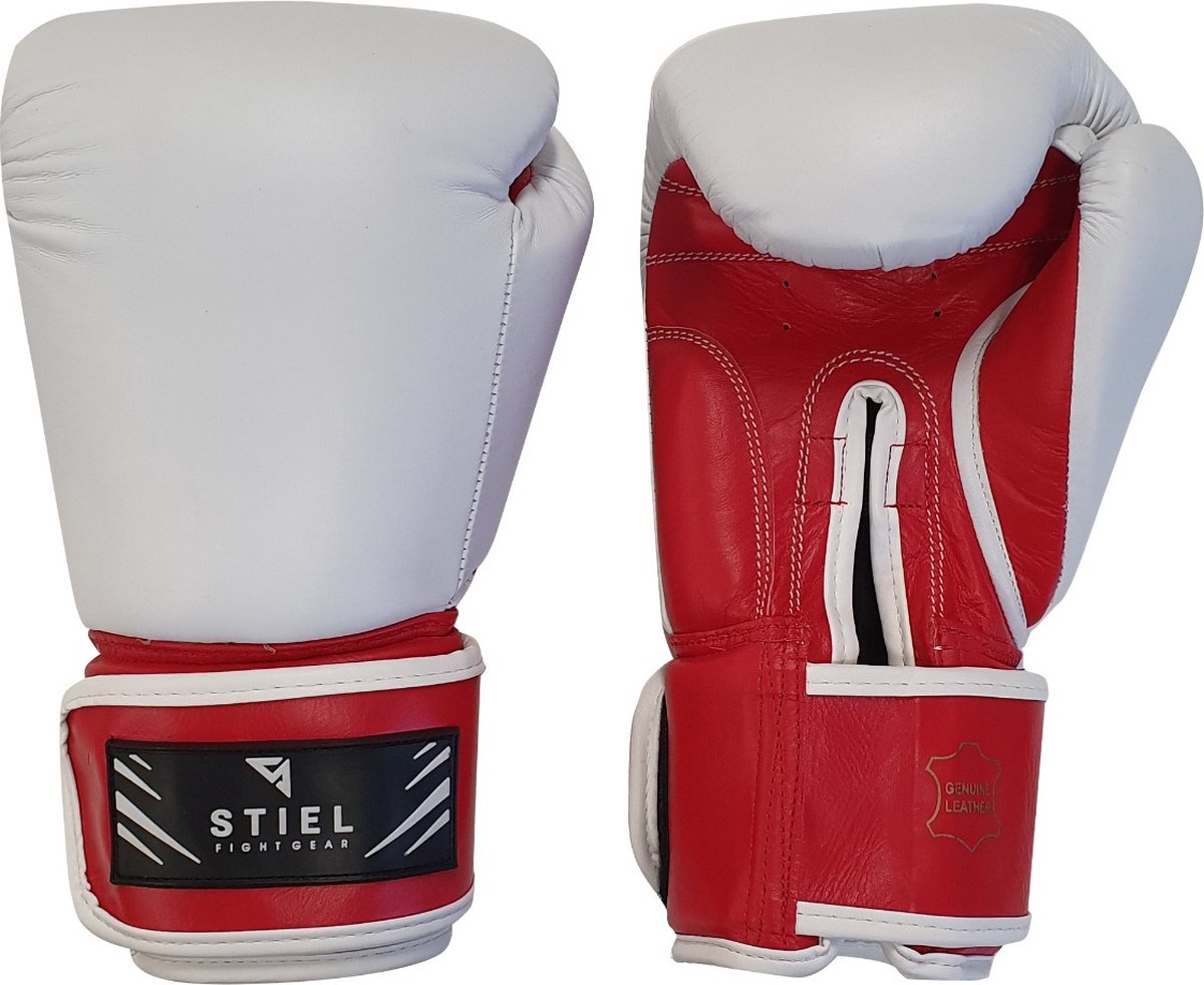 Stiel Pro Bokshandschoenen - Leer - Wit met rood (Beschikbaar in verschillende maten)