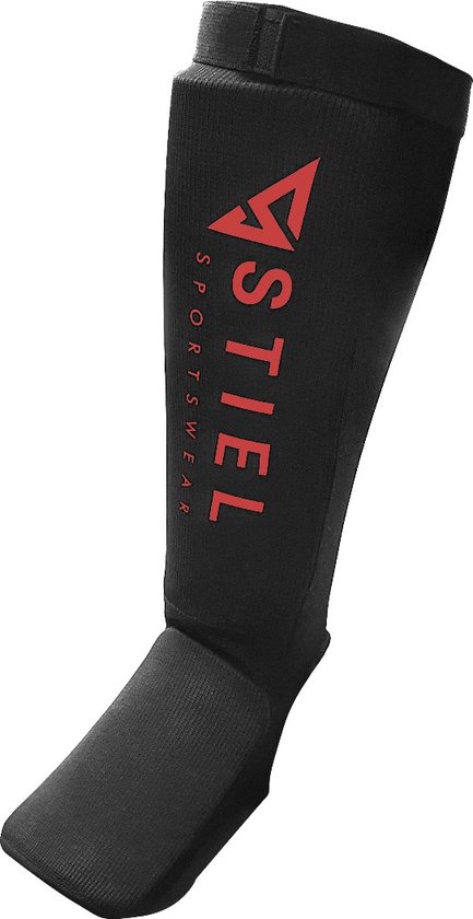 Stiel Scheenkousen Kickboksen - Katoen - Zwart met rood - M/L