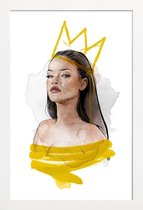 JUNIQE - Poster met houten lijst Rihanna -13x18 /Geel & Wit